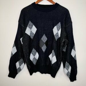 Vintage Weeds Argyle Knit Sweater Black/Grey (L)